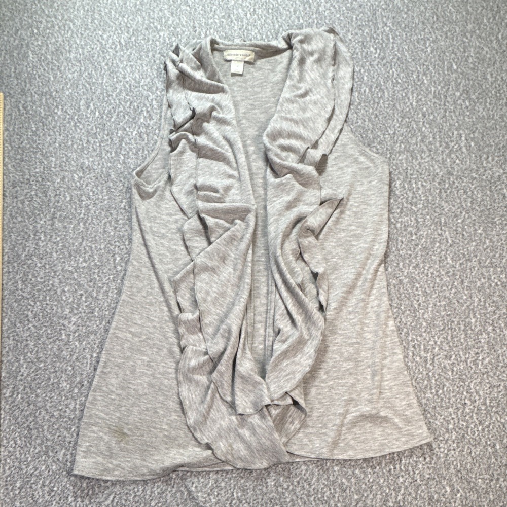 Christopher & Banks Women's M Gray Solid Knit Ruffle Front Sleeveless V-Neck Top
